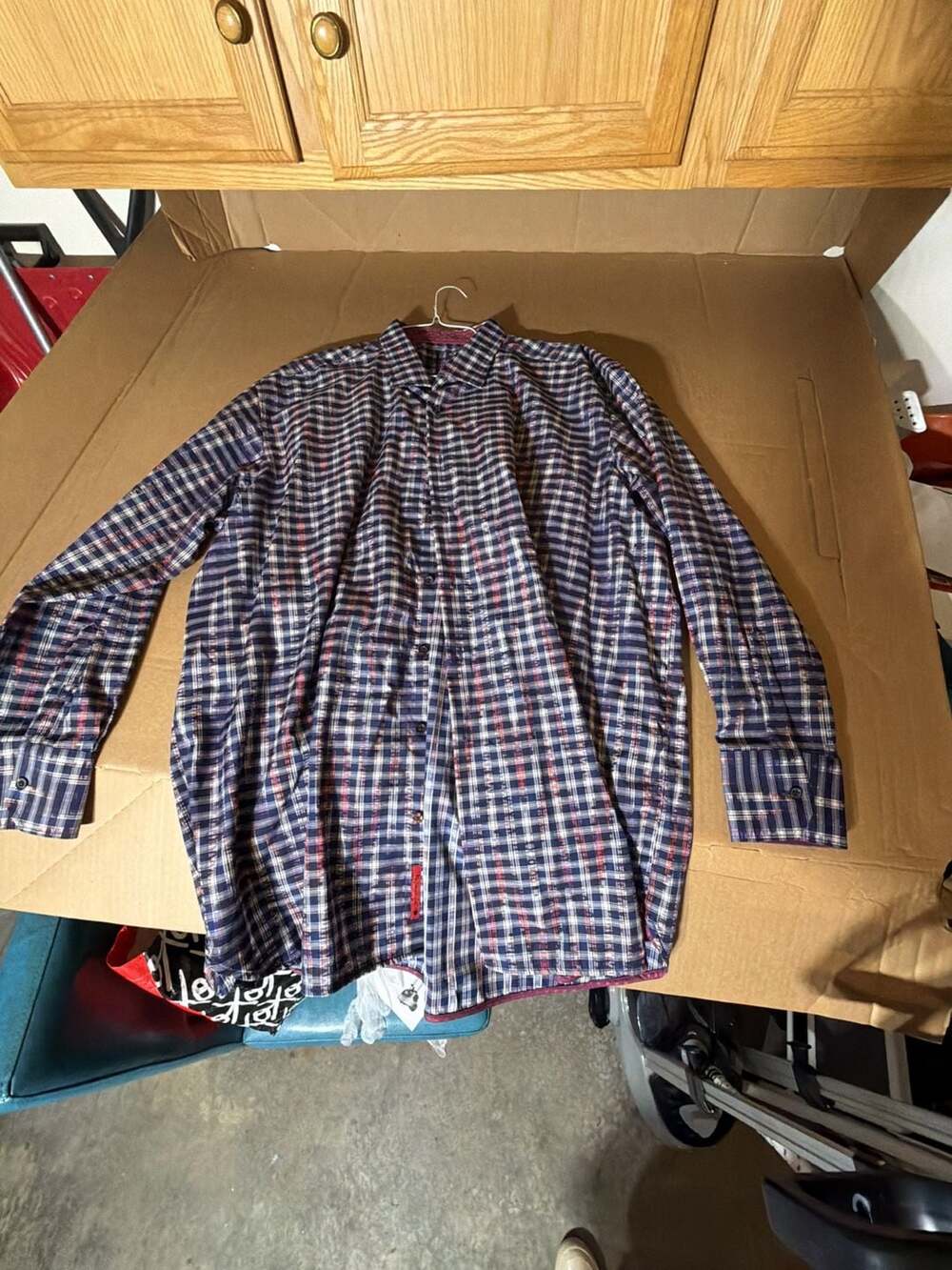 Visconti Black Men's 3XLB Navy Multicolor Plaid Long Sleeve Button Down Shirt Fl